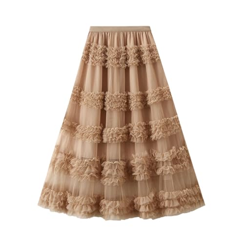 Women's Maxi Skirt Vintage Three-Layer Ruffles Splicing Tulle A-Line Travel Party Long Skirts