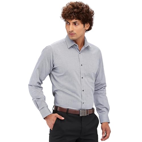 Image of Raymond Men Cotton Slim Fit Structure Pattern Semi Cut Away Collar Formal Shirt