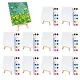 DUA MAIGA 10 Set Mini Acrylic Paint Kit, 5.9In Canvas Boards for Painting with 6.5' Easel, Acrylic Paint Strips, Painting Brushes, Mini Canvas and Easel Set for Kids Artists Beginner Gift Party (160)