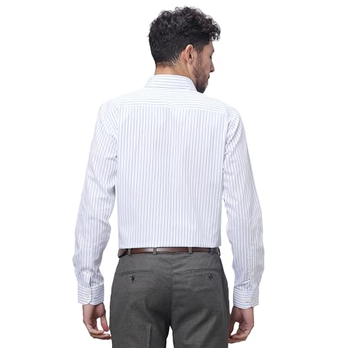 Image of Raymond Men Slim Fit Structure Pattern Pure Cotton Semi Cutaway Collar Full Sleeve Formal Shirt