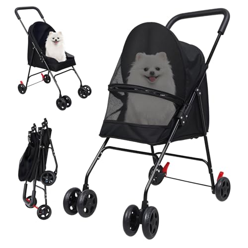 sxvbdway Dog Stroller for Medium Dogs 20 Lbs Small 10 Lbs, 4 Wheels Pet Stroller Cat Strollers, Foldable Puppy Cage Jogger Strollers with Sun Cover, Breathable and Visible Mesh Black