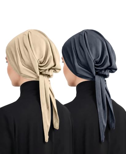Image of Mehar Women's Hair Ponytail Cap Set of 2 | Soft Stretchable Polyester Hijab Inner Cap | Adjustable Tie-Back | Scarf & Helmet Inner | One Size Fits All