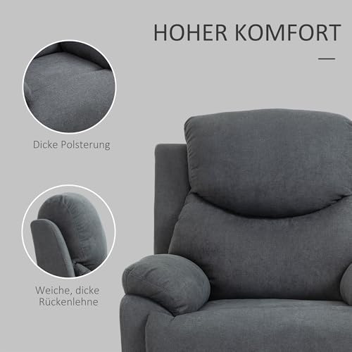 HOMCOM Relaxsessel Einzelsofa Liege 150° neigbarer Fernsehsessel Liegesessel TV-Sessel mit Schlaffunktion für Wohnzimmer Leinen Dunkelgrau 93 x 88 x 102 cm – Bild 7
