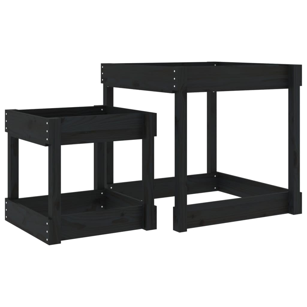Sand-Spieltische 2 STK. Schwarz Massivholz Kiefer,15.02kg,825055