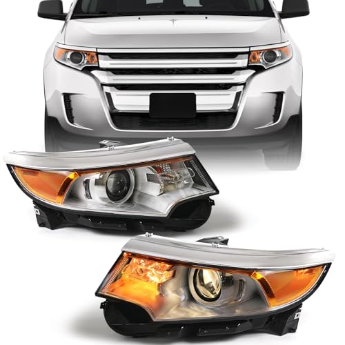 FIONE Headlight Assembly Compatible with Ford Edge 2011 2012 2013 2014 Halogen Replacement Projector Headlamp SE SEL Limited Pair Left Driver & Right Passenger Side