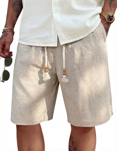 COOFANDY Men's Flat Front Linen Shorts Lightweight Drawstring Summer Beach Shorts