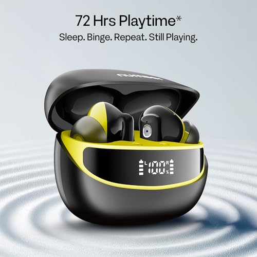 Image of Number Navo Buds Z1 TWS Earbuds | 72H Playtime | Digital Display Case | Quad-Mic ENC | Dual Pairing | Hi-Bass 13mm Drivers | Quick Charge | 35ms Low Latency | IPX5 | Touch Controls | (Summer Black)