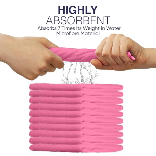 Image of Discounted Cleaning Supplies Microfiber Cleaning Cloth,Pink,Pack Of 10,Large Size: 40X40Cm. Super Soft Premium Streak Free Washable Cloth Duster For Kitchen,Bathrooms,Surfaces,Mirrors,Car,Motorbike