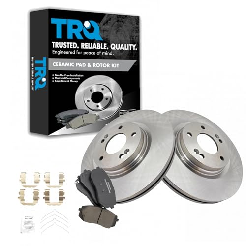 Image of TRQ Front Ceramic Brake Pad and Rotor Kit Compatible with 2015-2019 Hyundai Sonata 2015-2020 Kia Optima 2021-2024 Hyundai Kona Electric - Verify Fitment & Trim