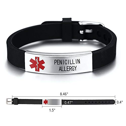 Medical Alert ID Bracelet Laser Engraved PENICILLIN ALLERGY Adjustable Wristband for Men Women Emergency First Aid2