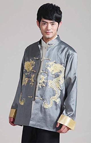 BTRC Mens Oriental Tai Chi Kung Fu Asian Chinese Top Jacket Coat (USA XS - Tag say M, Gray)2