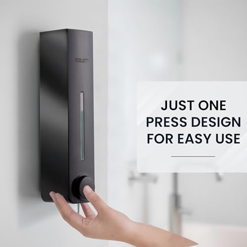 Image of Robustt Stylish Wall Mounted Liquid Soap Dispenser 360ML (Black, Pack of 1) - with Adhesive Hooks | Easy Installation for Bathroom & Kitchen - Durable ABS Material, Sleek Design