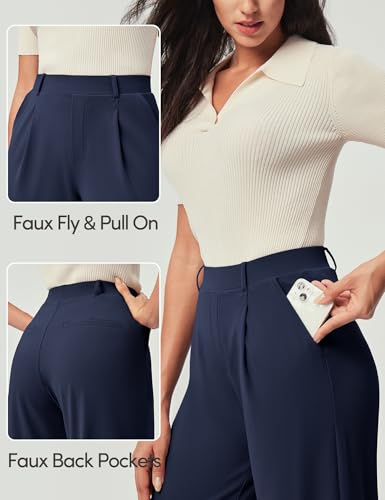Image of IUGA Dress Pants Women Stretchy Wide Leg Work Pants Business Casual Outfits | Teacher Outfits for Women, Work Clothes, Trousers, Slacks, High Waisted, Pull on, Comfy, Office, Travel, Interview