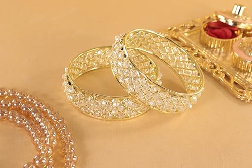 Image of NMII Traditional Plated Metal Bangles Kada Set For Women & Girls With Pearls | Women's Bangles | Fashion Pearls Bangle | Premium Kada Set For Wedding, Occasions, Everyone Jewelry - Set Of 2