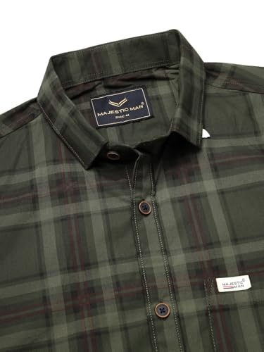 Image of Majestic Man Men's Slim Fit Premium Pure Cotton Plaid Check Half Sleeve Casual Shirt
