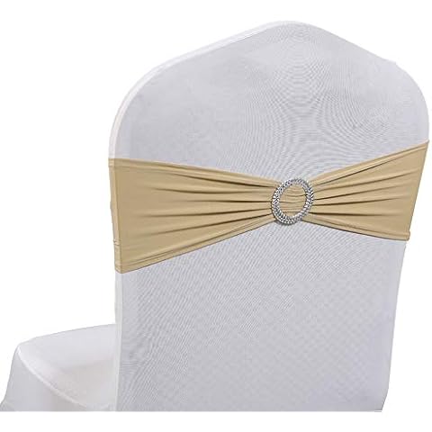 MDS Pack of 100 Spandex Chair Sashes Bow sash Elastic Chair Bands Ties with Buckle for Wedding and Events Decoration Spandex Slider Sashes Bow - Champagne Gold Cover