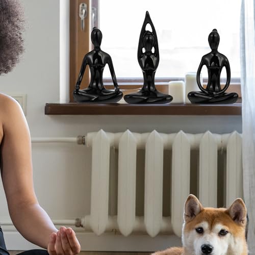 Statuette de yoga céramique noire, lot de 4 objets déco maison