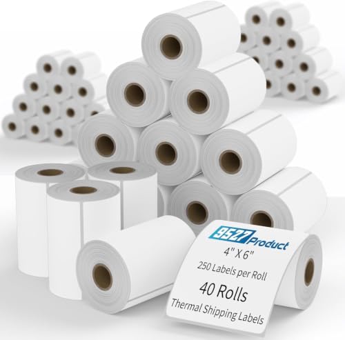 Image of 9527 Product 4x6 Blank Direct Thermal Shipping Labels for Zebra 2844 Zp-450 Zp-500 Zp-505 Direct Thermal Labels Printers, Eltron Printer, 250 Labels per Roll,Total 40 Rolls 10000 Labels
