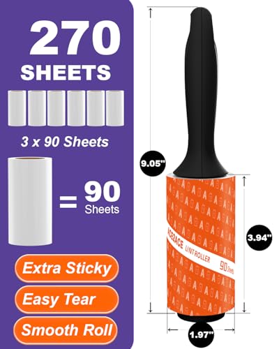 Image of ACE2ACE Lint Roller for Pet Hair, 270 Sheets Extra Sticky Lint Remover Rollers, 3 Pack 3 Handle Refillable Pet Hair Rollers for Clothes, Furniture, Carpet, Sofa Cleaning, 3Pack