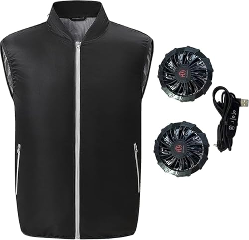 Chaleco de Enfriamiento con 2 Ventiladores, Verano Ropa de Aire Acondicionado, Chaleco de Refrigeración, Transpirable Protección Solar(Black,M)