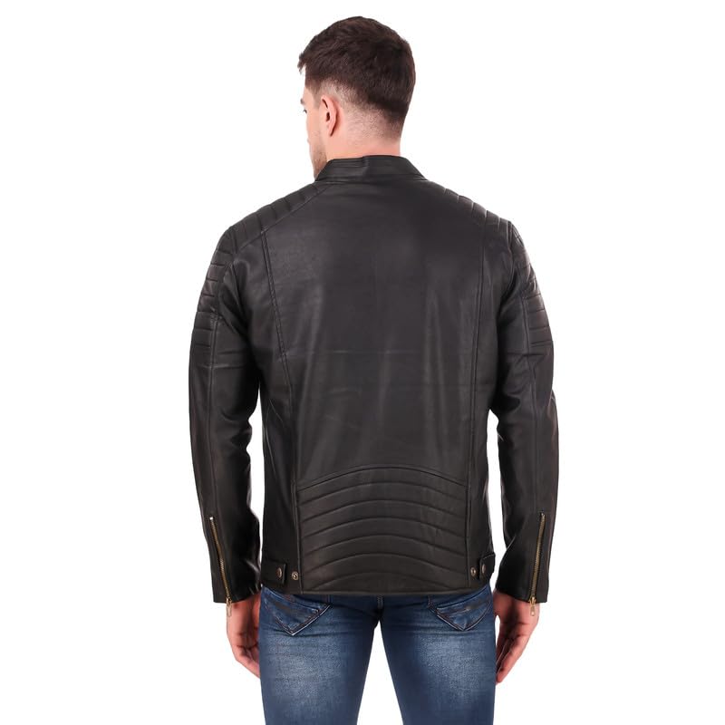 Image of Leather Retail Men's Faux Leather Solid Jacket (Black) LRDEBL0511