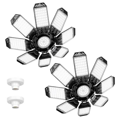 LED Garage Lights 2 Pack, 260W Garage Light 26000LM with 8+1 Deformable Panels, Bright Garage Lights Ceiling LED 6500K Daylight, E26/E27 Socket Screw In LED Lights for Garage, Workshop, Barn, Attic