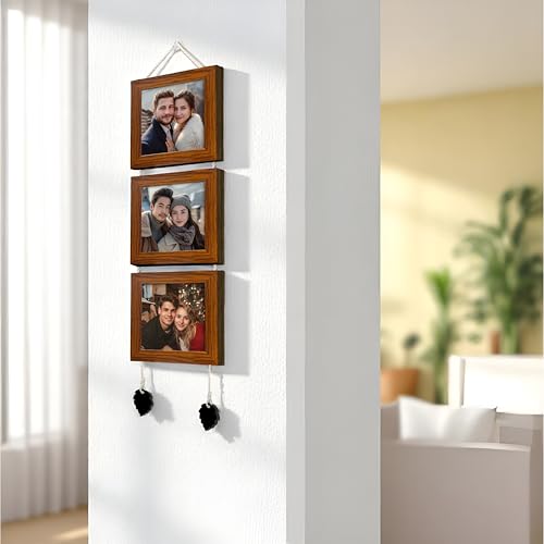 Art Street Photo Frame For Wall Set of 3 Brown Picture Frame For Home and Office Decoration with Free Hanging Accessories-Size -6.7x30, 5x5 Inches