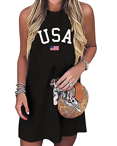 Image of jusgai 250 Anniversary USA Dress for Women American Flag Tank Dresses 4th of July Patriotic Sundress