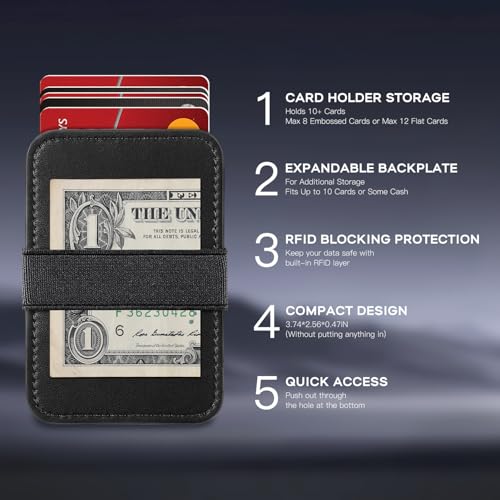 RUNBOX Leather card Holder Wallet for Men and Women, Holds 8+ Cards Plus Cash, RFID Blocking Mens Wallet with Stretchable Cash Band, Massive Capacity Wallet for Front Pocket, Perfect Gifts for Men3