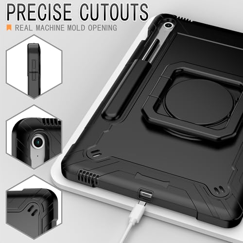 Image of Case for Samsung Galaxy Tab S10 FE+ /S10 FE Plus 13.1 Inch 2025 Released - Heavy Duty Impact Resistant Case Cover with Rotating Ring Stand (Black /Black)