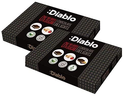 Diablo Sugar Free Chocolate Box - No Added Sugar, Gluten Free - Diabetic & Keto Chocolate Gift - Luxury Noir, Hazelnut & Forrest Fruit - Thank You, Christmas & Happy Birthday Chocolates - 12 Pieces