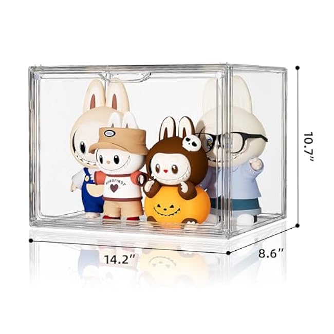 Clear Acrylic Display Case, Large Stackable Storage Bins Magnetic Attraction Lids, 1 Pack Acrylic Box Showcase for Collectibles, Figures, Cosmetic, Purse, Handbag, Wallet, 10.7x8.6x14.2 inch