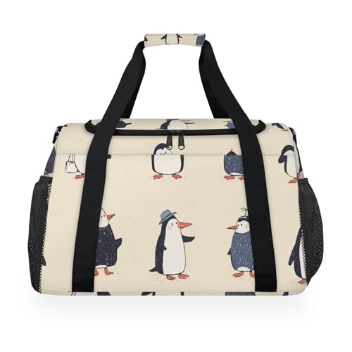 Penguin Hat Bow Travel Duffel Bag Weekender Overnight Bags for Women Men Foldable Waterproof Tote Bag with Trolley Sleeve