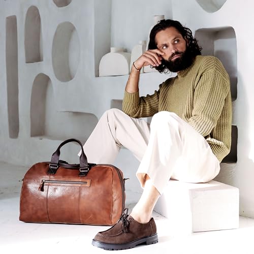 Time Resistance Leather Duffel Bag - Full Grain Leather Travel, Gym Bag for Men and Women - Overnight or Weekender Shoulder Luggage Bag2