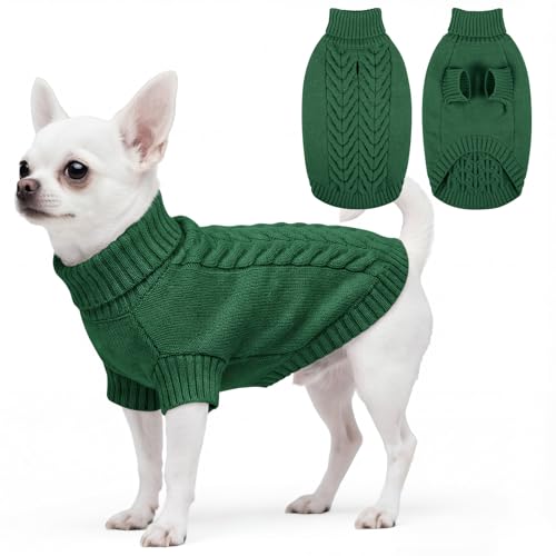 ASENKU Hundepullover Kleine Hunde S,Winter Warm Hundepulli, Waschbar Rollkragen Gestrickt Hunde Pullover Strickpullover für Chihuahua,Yorki,Französische Bulldogge,Maltese