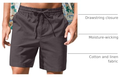 Image of RQP Mens Cotton Linen Shorts Casual Drawstring 7inch Inseam Shorts Stretch Summer Beach Wear