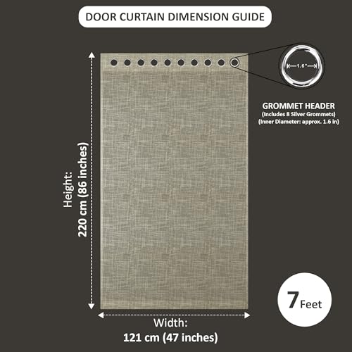 Image of Kuber Industries 2 Pcs Polyester Linen Door Sheer Curtain 7 Feet for Home Decor | 8 Eyelet with Curtain Multiple Use for Living Room /Bedroom | Plain - Chikoo