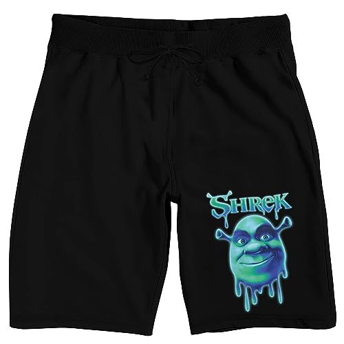 Shrek Character head Drip Graphic Men's Black Sleep Pajama Shorts