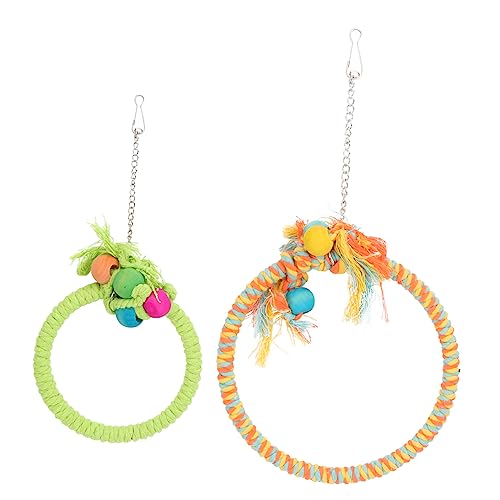 VICASKY 2PCS Parrot Cotton Rope Swings Colorful Hanging Rings for Birds and Playthings for Climbing and Chewing Exercise and Fun Random Bead Number Included