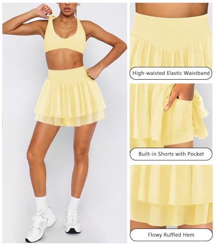 Womens Mini Pleated Skirt Skort Flowy High Waisted Ruffle Tennis Athletic Skirt for Women with Shorts Underneath Pocket3