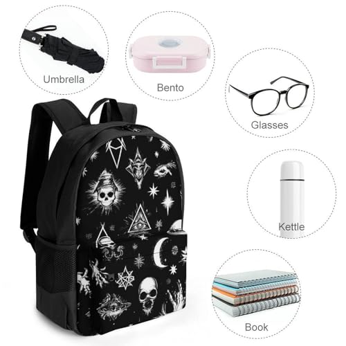 Supdreamc Men Women Polyester Skull Cat Moon Gothic Ouijas Boards Eyes Black Daypack Big Capacity Shoulder Bag With Smooth Zippers for Hiking Work Walking Cycling4