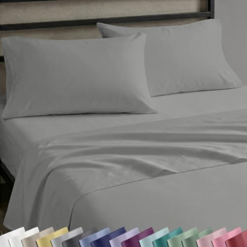 Image of Soft Natural 100% Cotton Sateen Queen Sheets, 4 Pc Set, Misty Grey