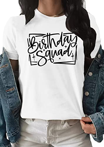 YI XIANG RAN Birthday Squad Graphic Shirt - Women's Funny Birthday Party T-Shirt - Short Sleeve Top (White, X-Large) — view 2