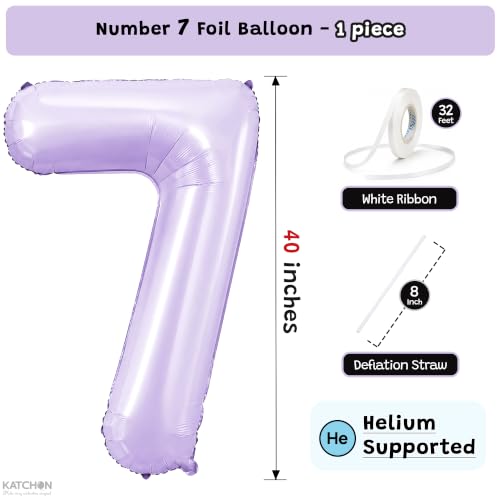 Image of KatchOn, Pastel Purple Number 7 Balloon - 40 Inch, Lilac Foil Balloon