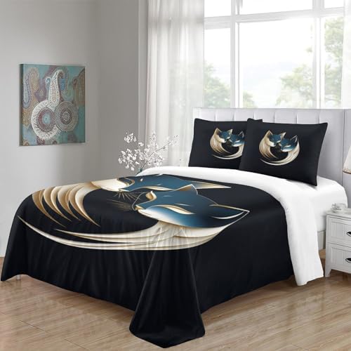 Parure de lit chat 3D housse couette 260x220 taie oreiller