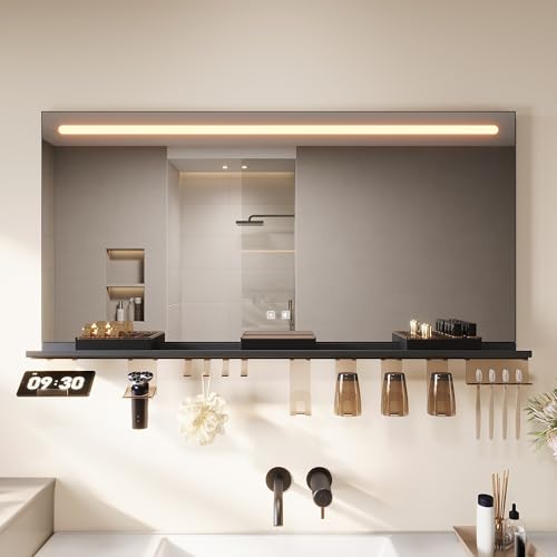 SONNI LED Badspiegel 120x60 cm, LED Wandspiegel mit Ablage 120 cm, 3 einstellbare Lichtfarben, Anti-Beschlag und Speicherfunktion