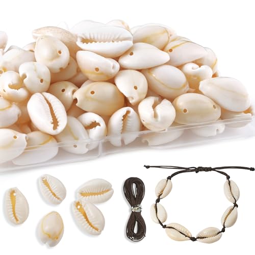 DoDoBeads 100 Pcs Natural Cowrie Shell Beads for Crafts Jewelry Making Hair Adornment - with Convenient Holes for Easy Use