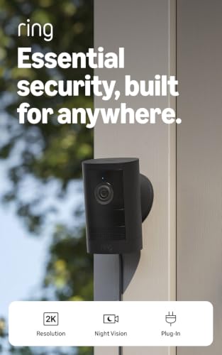 Image of Ring Outdoor Cam, Plug-In (newest model), Home or business security, Wide-Angle Retinal 2K Video, 6x Enhanced Zoom, Night Vision for true color in low light, Black