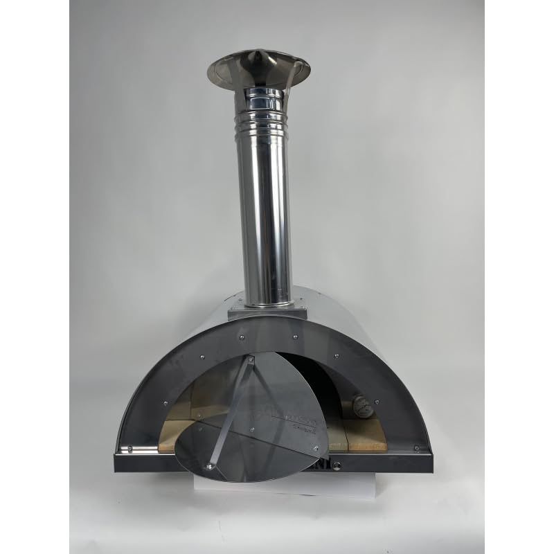 Forno Pizza a Legna Da Esterno - Cottura Diretta In Acciaio Inox e Mattoni Refrattari Biscotto 3 cm, Alfonso 2 Pizze Full Optional Inox, con Pirometro 500 Gradi e Porta Fuoco - Forno Pizza Da Giardino