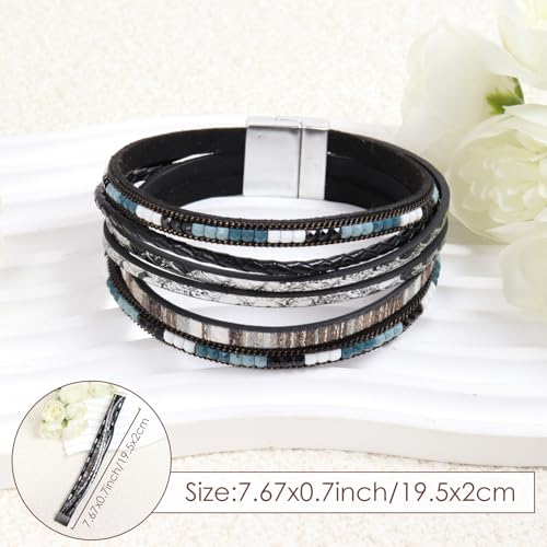 Bracelets for Women, 2Pcs Leather Wrap Layer Bracelets Boho Rustic Multi-Layer Braided Bracelet Stack Bracelet for Women2